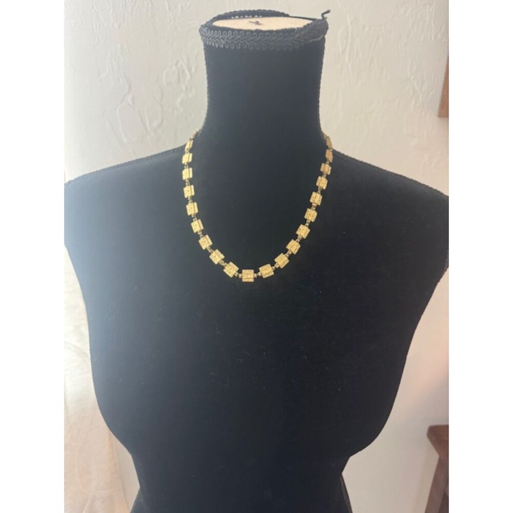 Anne Dick Necklace Modernist Brutalist Hammered Texture Designer Signed Gold Ton